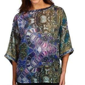 Ted Baker Kilop Jewel Print Sheer Beaded Trim Top Blouse Womens Size 3/ US 8